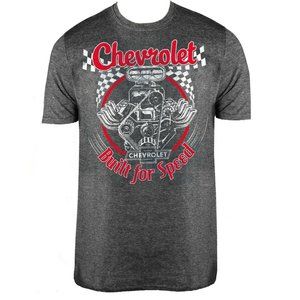 Mens GM CHEVROLET "Built for Speed" Engine T-Shirt Size MED Gray cars NWT